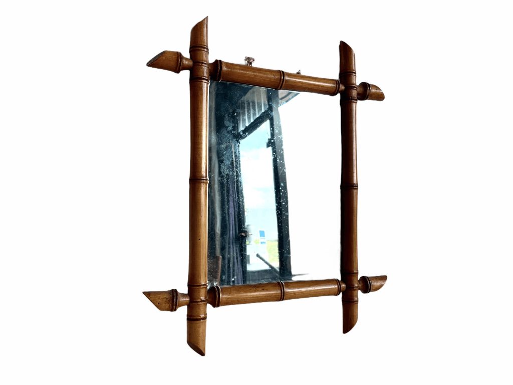 Vintage French Wooden Wood Bamboo Look Wall Hanging Mirror Wood Glass Decorative Bathroom Cloakroom Hallway circa 1950-60’s