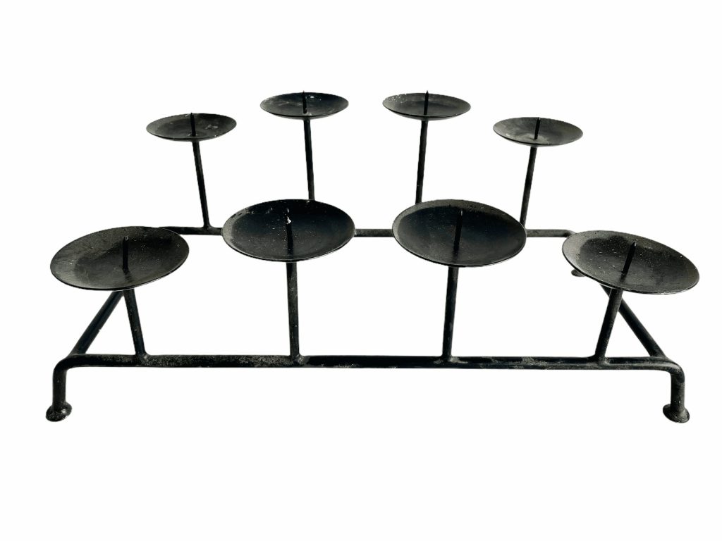 Vintage French Metal Eight 8 Candlestick Candle Stick Holder Stand Display Black Iron circa 1980-80’s