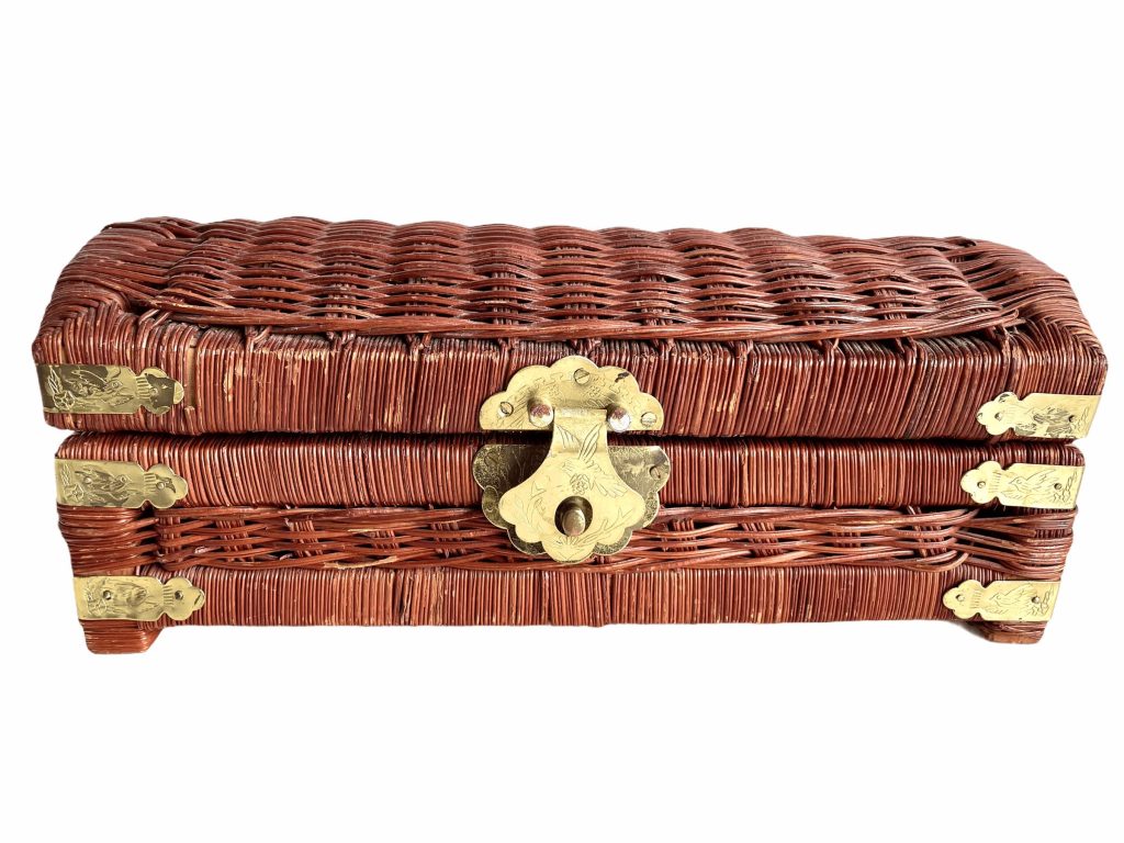 Vintage Chinese Small Woven Wicker Jewellery Trinket Craft Storage Box Coffer Treasure Chest c1980-90’s