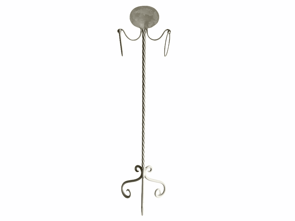 Vintage French Bathroom Kitchen Metal Towel Holder Floor Standing Hanger Looped Double Cream Coloured Rack circa 1970’s