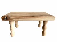 Vintage French Bench Stool Wooden Brown Natural Wood Small Stand Chair Display Rest Plinth Seating Seat Plant Bobbin c1980-1990's