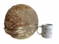 Alternative view of Vintage French Stool Wooden Brown Natural Wood Cushioned Cow Skin Leather Chair Stand Rest Seating Prop circa 1950-1960's