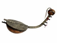 Vintage African Decorative Banjo Guitar Percussion Musical Instrument Sea Shell Gourd Calabas Cowry circa 1990's