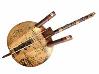 Vintage African Decorative Banjo Guitar Percussion Musical Instrument Sea Shell Gourd Calabas Cowry circa 1990's