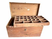 Vintage French Home Made Rustic Wooden Wood Tool Screw Nail Pot Carrier Holder Sorter Display Toolbox Handyman Box c1950-60's