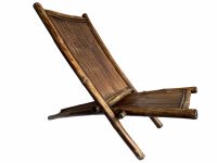Vintage Asian Bamboo Deck Chair Sun Lounger Natural Weathered Chaise Longue Foldable Beach Garden Carry On circa 1980-90's