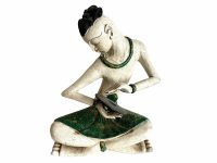 Vintage Indian Wood Wooden Hand Carved Musician Cymbal Percussion Ornament Wooden Figurine Model Decor c1980-90's / EVE