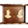 Vintage French Glass Topped Wood Male Female Traditionally Dressed Head Decorated Wooden Serving Dining Lap Tray c1960-70's / EVE