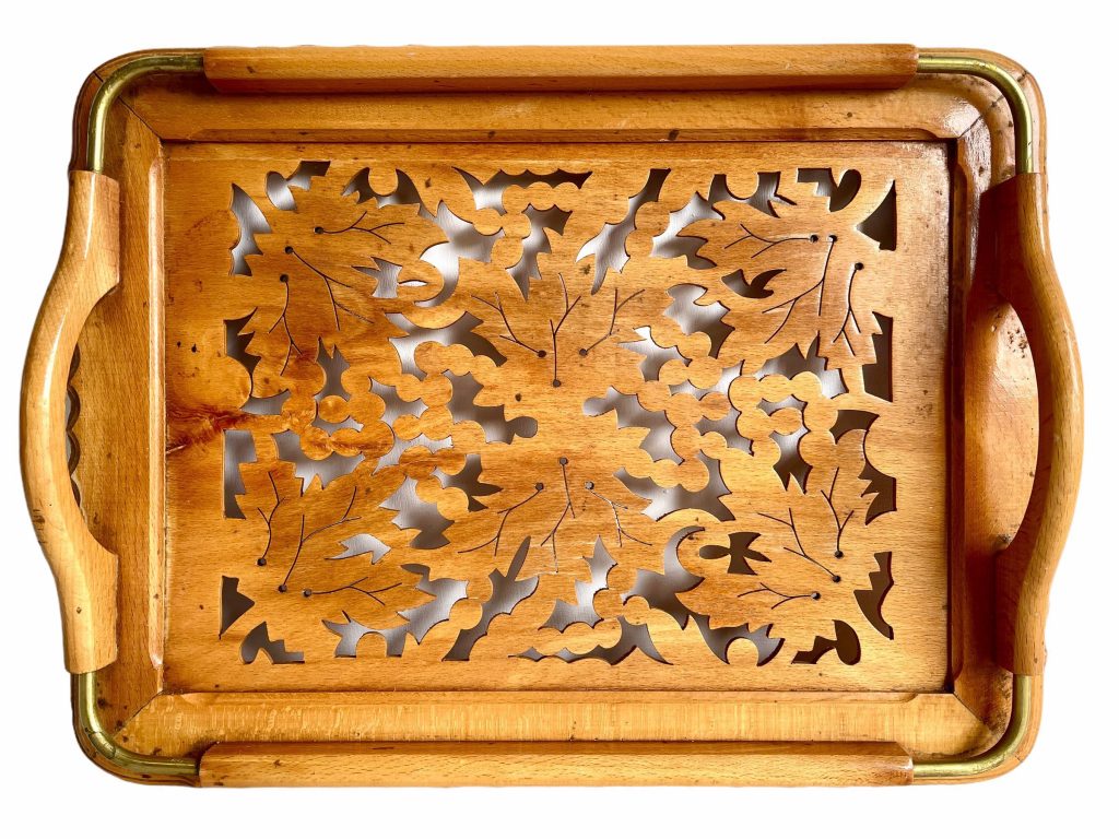 Vintage French Acorn Oak Wood Ornately Carved Decorated Wooden Serving Dining Lap Tray c1970-80’s / EVE