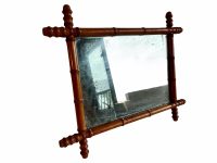 Vintage French Wooden Wood Bamboo Look Wall Hanging Mirror Wood Glass Decorative Bathroom Cloakroom Hallway circa 1930-40's / EVE