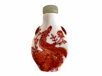 Vintage Chinese Snuff Smelling Salts Hand Painted Small Bottle Holder White Orange Apothecary Potion Traditional Medicine c1950-1960's / EVE