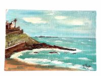 Vintage French Granville Casino Hotel Seaside Coastal Harbour Sea Boat House Seaside Oil Painting On Canvas Wall Decor circa 1979's / EVE