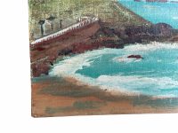 Alternative view of Vintage French Granville Casino Hotel Seaside Coastal Harbour Sea Boat House Seaside Oil Painting On Canvas Wall Decor circa 1979's / EVE