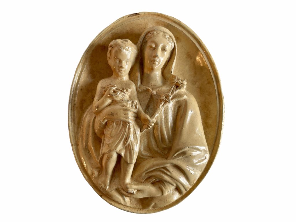 Vintage French Mary With Young Jesus Religious Icon On Plaster Plaque Religion Catholic Worship Altar circa 1950-60’s / EVE