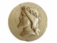 Vintage French Jesus Crown Of Thorns Religious Icon On Plaster Plaque Religion Catholic Worship Altar circa 1950-60's / EVE