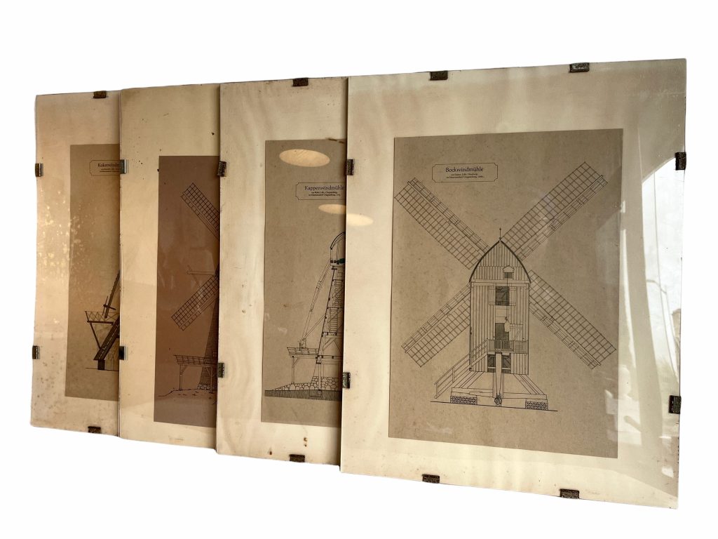 Vintage German Large Framed Print Wall Art Windmill Schematics Plans For Museum Exhibit print wallhanging circa 1960-70’s / EVE
