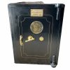 Vintage English Large Philips & Son Safe Secure Box Heavy Iron Padlocked Secure Security Money Cash Black Prop Shop Retail c1950's / EVE