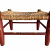 Vintage Rattan Stool French Wooden Wicker Brown Wood Woven Raffia Low Small Chair Seating String Woven Plinth Stand Pot c1940-50's / EVE