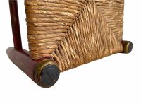 Alternative view of Vintage Rattan Stool French Wooden Wicker Brown Wood Woven Raffia Low Small Chair Seating String Woven Plinth Stand Pot c1940-50's / EVE
