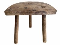 Vintage French Wooden Wood Milking Stool Chair Seat Kitchen Table Farm D Shaped Seat Plant Rest Stand Plinth c1950-60's / EVE
