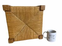 Alternative view of Vintage French Brown Wood Wooden Woven Strung Rattan Raffia Footstool Foot Stool Rest Footrest Display Stand circa 1980-90's / EVE