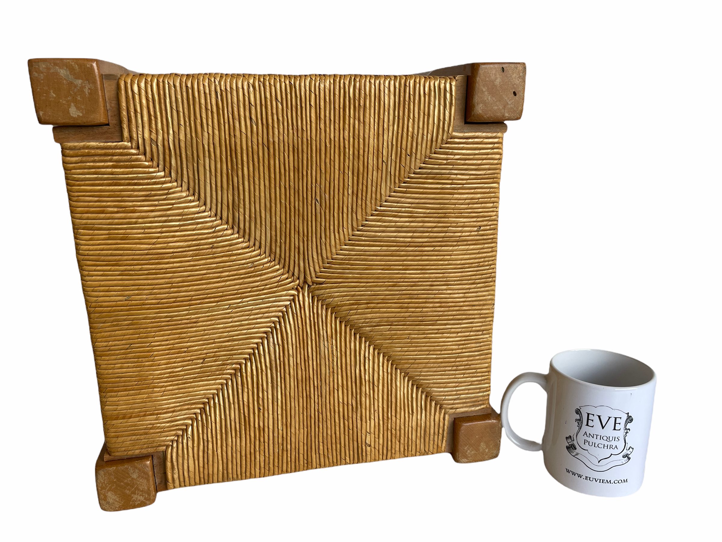 Vintage French Brown Wood Wooden Woven Strung Rattan Raffia Footstool Foot Stool Rest Footrest Display Stand circa 1980-90’s / EVE 2 Vintage French Brown Wood Wooden Woven Strung Rattan Raffia Footstool Foot Stool Rest Footrest Display Stand circa 1980-90's / EVE - Image 2