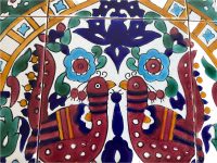 Alternative view of Vintage Tunisian Hand Painted Birds in Fountain Terracotta Tile Plaque Wall Hanging Ornament Handmade Decor Design c1980's / EVE