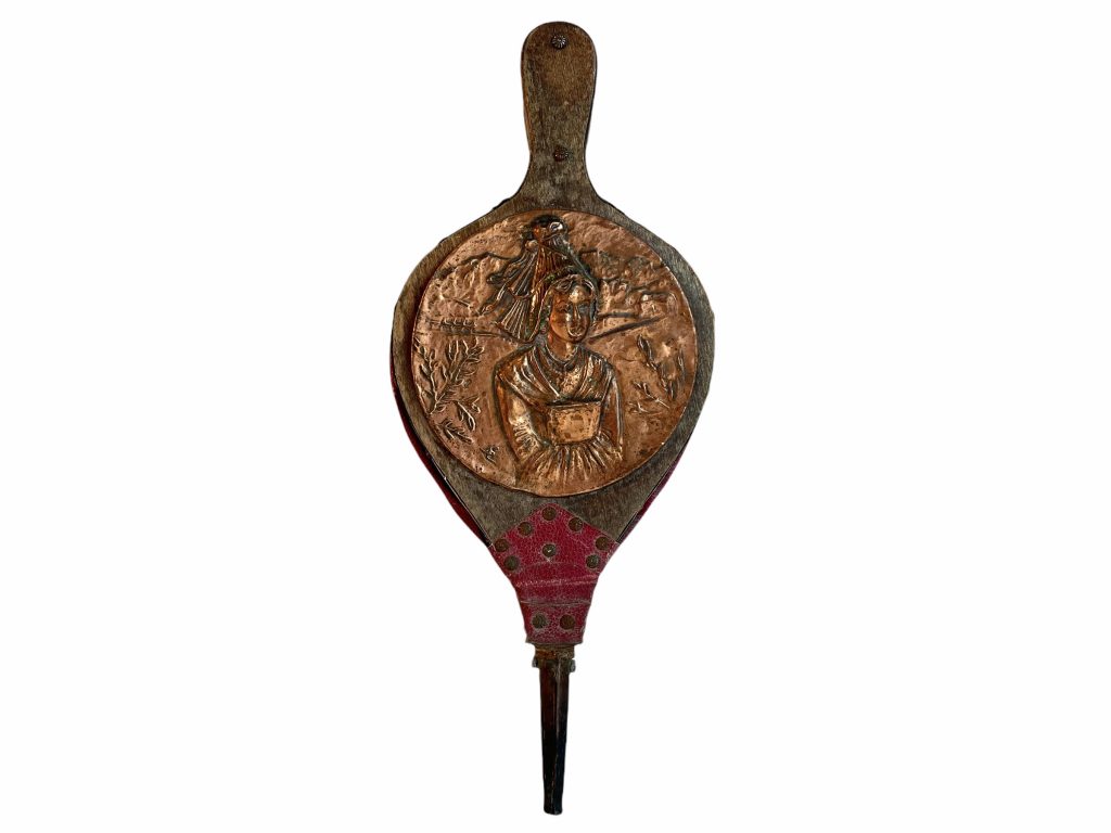Vintage French Medium Wooden Leather Bellows Fireplace Open Fire Log Burner Stove Tool Prop Display Decor Air Pump circa 1970-80's / EVE