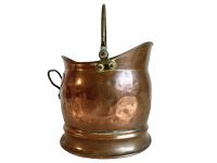 Vintage French Small Coal Bucket Scuttle Fireplace Fire Brass Copper Metal Handle Flower Plant Vase Pot circa 1960-70's / EVE