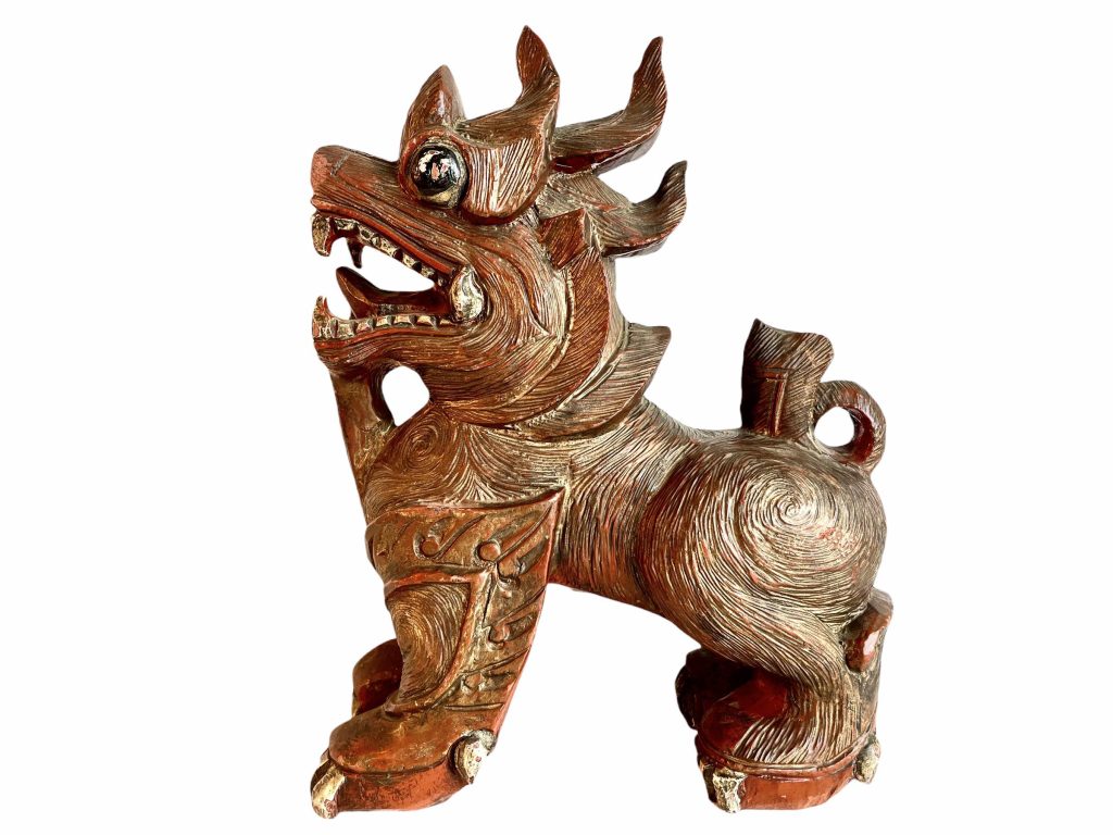 Vintage Burmese Chinese Wooden Wood Carved Foo Dog Ornament Home Decor Burma China Asian Decoration Decorative Large circa 1960’s / EVE