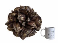 Alternative view of Vintage Vietnamese Large Water Coconut Decorative Gold Decorated Plant Nut Wooden Wood Ornament Asian Dried Plant Fower c1980's / EVE