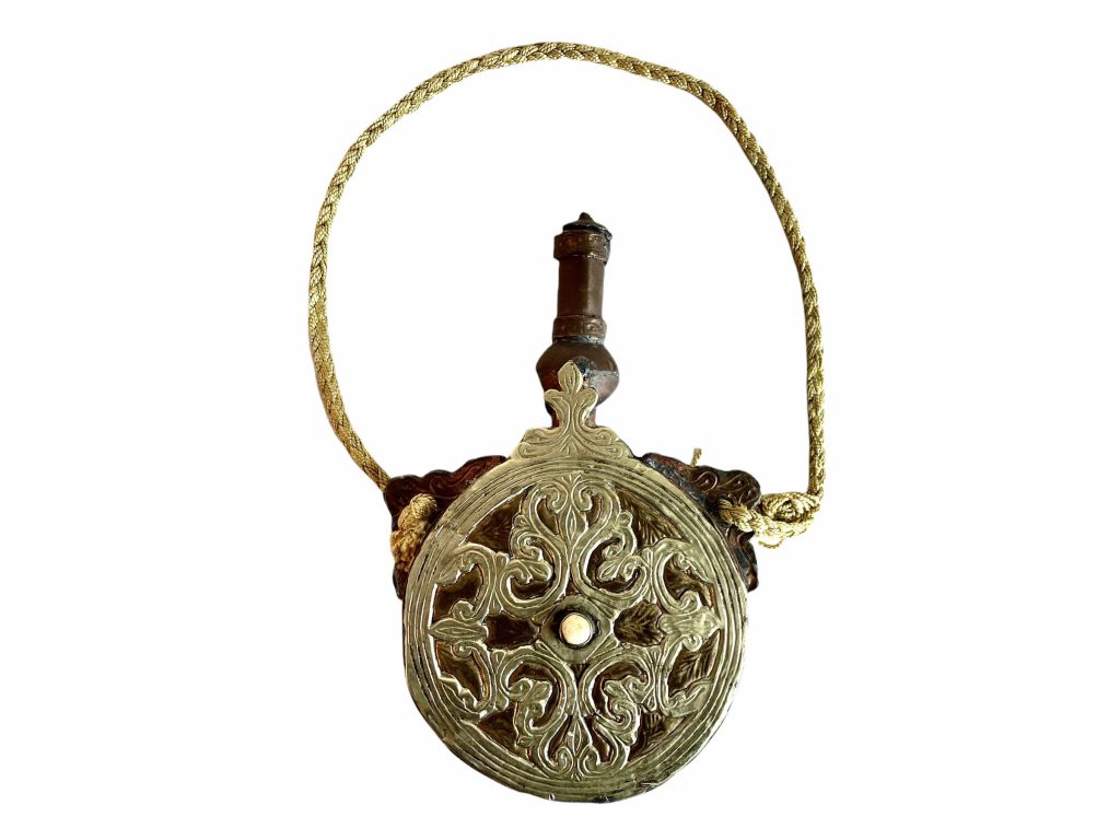Vintage Indian Brass Metal Gunpowder Flask Container Vessel Design Decor Display Ornament Decorative Decor c1970’s / EVE
