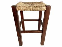 Vintage French Brown Wood Wooden Woven Strung Footstool Foot Stool Rest Footrest Display Stand Tabouret circa 1960-70's / EVE