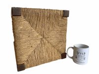 Alternative view of Vintage French Brown Wood Wooden Woven Strung Footstool Foot Stool Rest Footrest Display Stand Tabouret circa 1960-70's / EVE