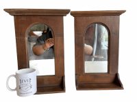 Alternative view of Vintage French Wall Mirror Wooden Wood Hanging Small With Shelf Hallway Kitchen Dark Brown Oval Shaped circa 1970-80's