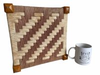 Alternative view of Vintage French Stool Wooden Wicker Woven Bench Seat Stand Display Seating Conservatory Prop Brown Wood Wooden c1970-80's