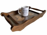 Alternative view of Vintage French Glass Topped Wood Male Female Traditionally Dressed Head Decorated Wooden Serving Dining Lap Tray c1960-70's / EVE