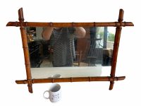 Alternative view of Vintage French Wooden Wood Bamboo Look Wall Hanging Mirror Wood Glass Decorative Bathroom Cloakroom Hallway circa 1930-40's / EVE