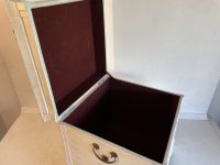Alternative view of Vintage Chinese Asian Shabby Chic White Painted Square Box Chest Lidded Container Storage Wooden Wood Fabric Lining circa 1980-90's / EVE