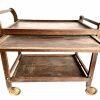 Vintage French Wheeled Serving Trolley Tray Shelved Shelving Push Cart Display Storage Pull Out Shelves Worn Wood Wooden c1970's / EVE
