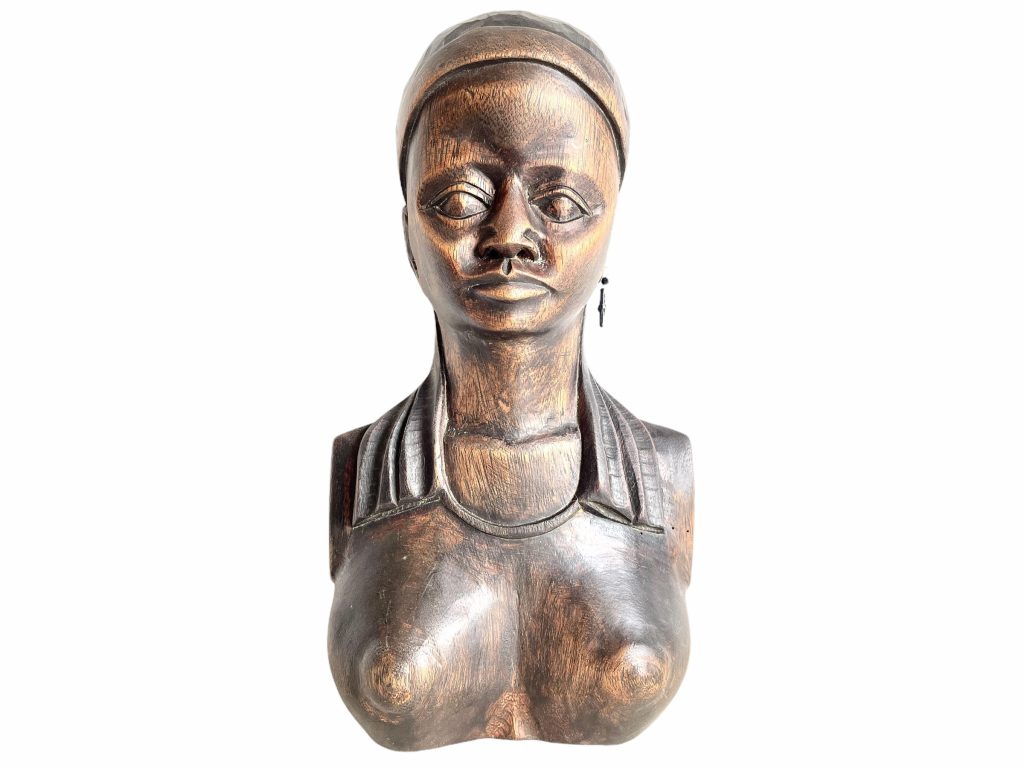 Vintage African Wooden Sealed Signed Bust Carving Decorative Ornament Figurine Decorative Africa Art Sculpture circa 1980’s / EVE