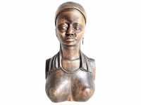 Vintage African Wooden Sealed Signed Bust Carving Decorative Ornament Figurine Decorative Africa Art Sculpture circa 1980's / EVE