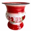 Vintage Chinese Tobacco Spit Spittoon Bucket Pot Vase Enamel Metal bar deco decoration prop red white decor rusty circa 1950-60's / EVE