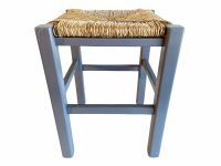 Vintage French Painted Grey Brown Wood Wooden Raffia Woven Strung Footstool Foot Stool Rest Footrest Display Stand circa 1980-90's / EVE