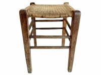 Antique Raffia Stool French Wooden Wicker Brown Wood Woven Low Small Chair String Woven Plinth Stand Tabouret Pot c1910-20's / EVE