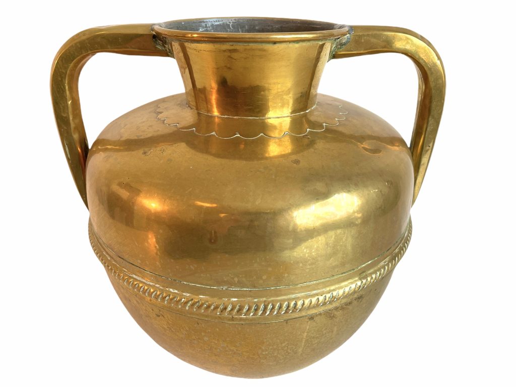 Vintage Brass Vase Pot Villedieu Metal Large Handled Jug Pitcher Vessel Holder Interior Design Traditional Decor Display c1950-60’s / EVE