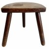 Vintage French Wooden Wood Milking Stool Chair Seat Kitchen Table Farm D Shaped Seat Plant Rest Stand Plinth c1960-70's / EVE