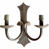 Antique French Iron Fleur De Lis Wall Hanging Double Electric Light Lantern Candle Lamp Sconce Decor Design FOUR AVAILABLE c1910's / EVE