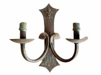 Antique French Iron Fleur De Lis Wall Hanging Double Electric Light Lantern Candle Lamp Sconce Decor Design FOUR AVAILABLE c1910's / EVE