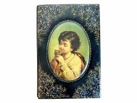 Antique French Desktop Table Top Photo Frame Lacquered Wood Ornate Decorated With Mother Of Pearl Decadent Decorative Black c1900-10's / EVE